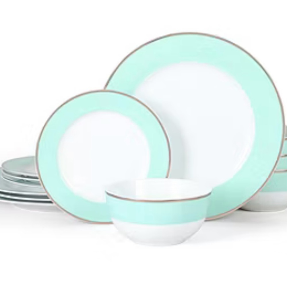 Martha Stewart Gracie Lane Mint Green 12-Piece Dinnerware Service for 4 NEW NIB